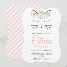 Convite de aniversário de gatinho com rosto de gat