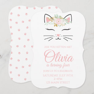 Convite de aniversário de gatinho com rosto de gat