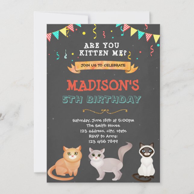 Convite de aniversário de gatinho de estimação fof (Frente)