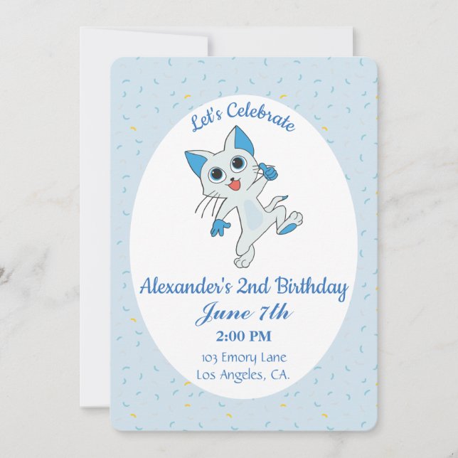 Convite de Aniversário de Gatinho Fofo (Frente)