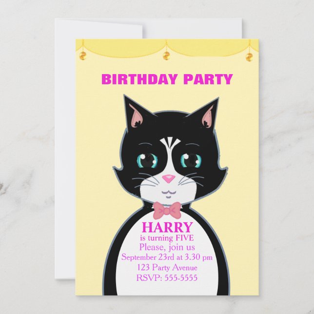 Convite de Aniversário de Gatinho Fofo (Frente)