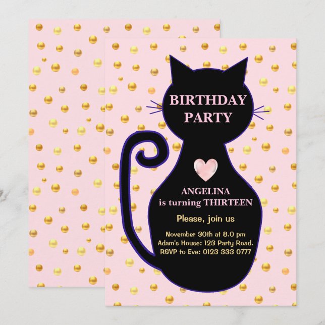 Convite de Aniversário de Gatinho Fofo (Frente/Verso)