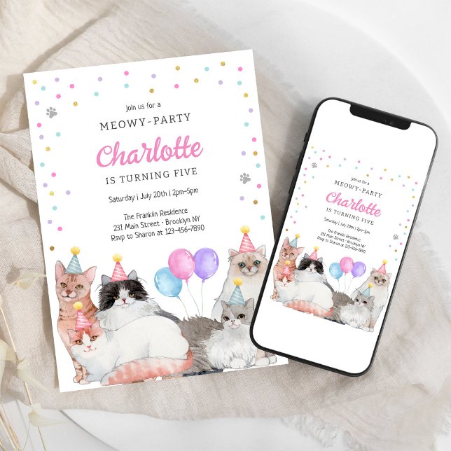 Convite de Aniversário de Gatinho Kit Meowy (Criador carregado)