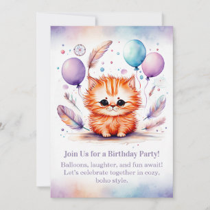 Convite de Aniversário de Gatinho Vermelho Fofo Pa