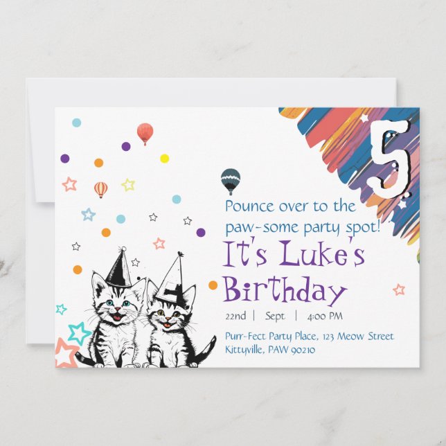 Convite de Aniversário de Gato Caprichoso (Frente)
