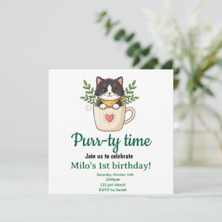 Convite de Aniversário de Gato Fofo Cartão Quadrad