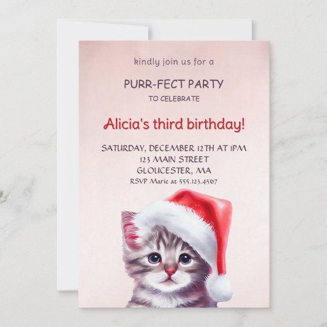 Convite de aniversário de gato fofo. convite (Frente)