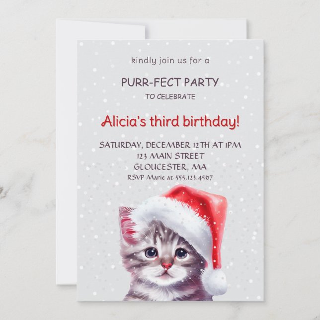 Convite de aniversário de gato fofo. convite (Frente)