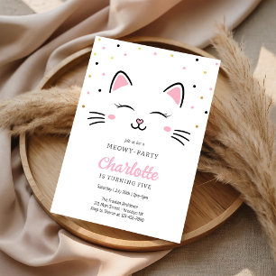 Convite de Aniversário de Gato Gatito Meowy Party