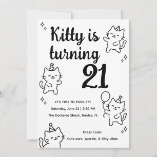 Convite de Aniversário de Gato Minimalista Desenha