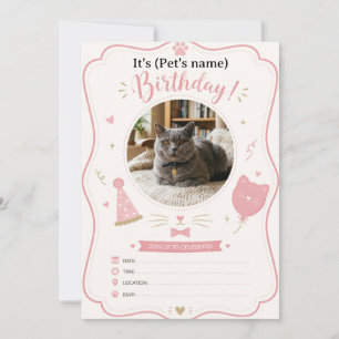 Convite de Aniversário de Gato Personalizado com F