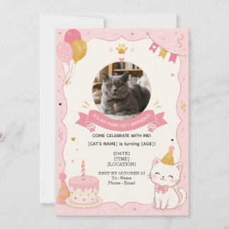 Convite de aniversário de gato personalizado com f
