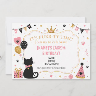 Convite de Aniversário de Gato Personalizado, Hora