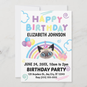 Convite de Aniversário de Gato Siames