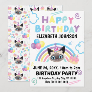 Convite de Aniversário de Gato Siames