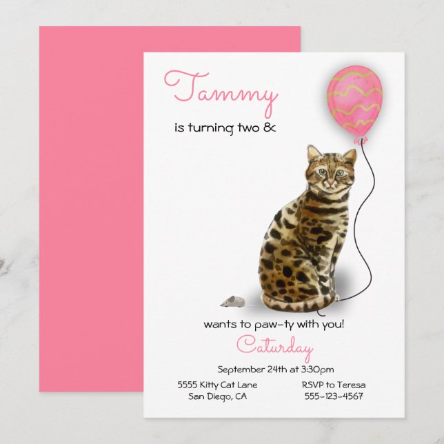 Convite de aniversário de gatos (Frente/Verso)