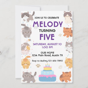 Convite de Aniversário de Gatos Fofos