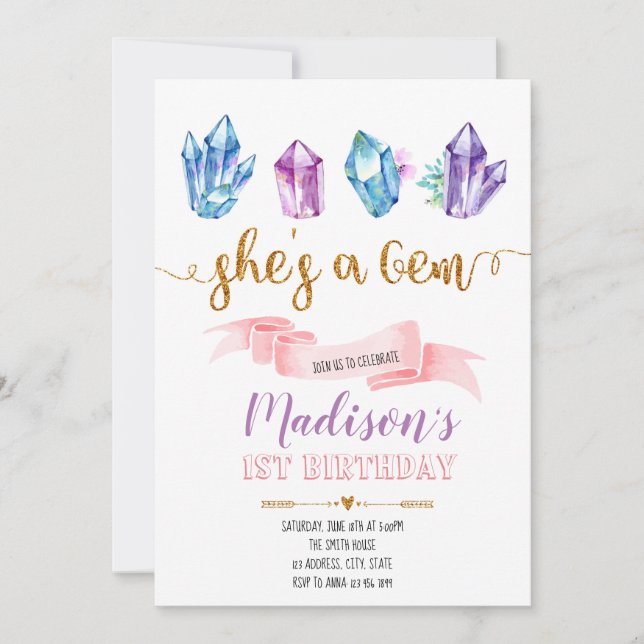 Convite de aniversário de Gem (Frente)