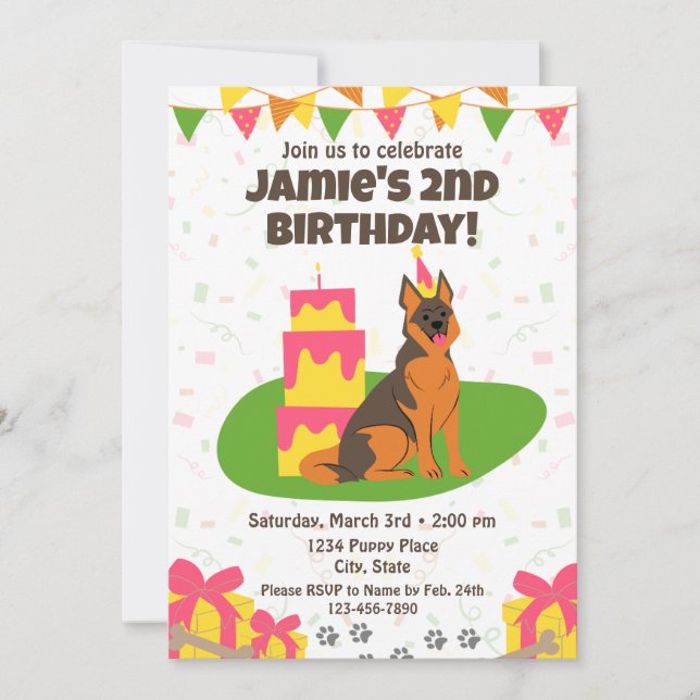 Convite de aniversário de german shepherd (Frente)