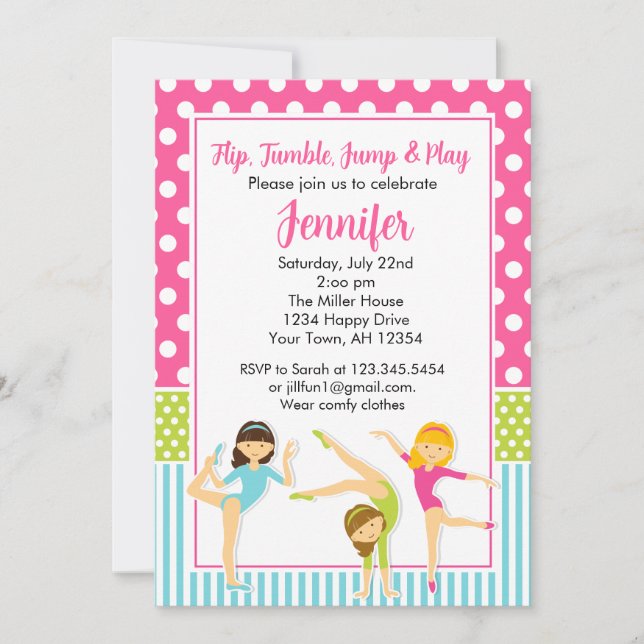 Convite de aniversário de ginástica festa de menin (Frente)