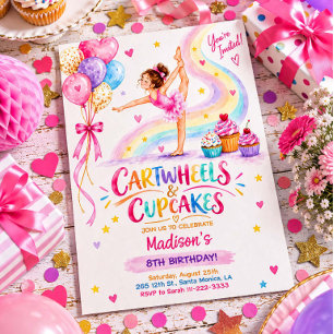 Convite de Aniversário de Ginástica Rodas e Cupcak