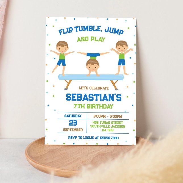 Convite de Aniversário de Ginástica Salto Tumble (Criador carregado)