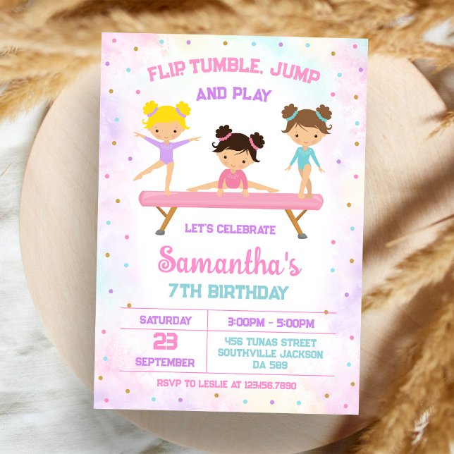 Convite de Aniversário de Ginástica Salto Tumble (Criador carregado)