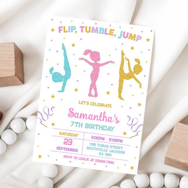 Convite de Aniversário de Ginástica Salto Tumble (Criador carregado)