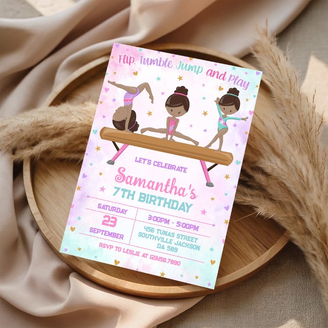 Convite de Aniversário de Ginástica Salto Tumble (Criador carregado)