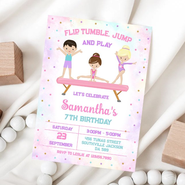 Convite de Aniversário de Ginástica Salto Tumbling (Criador carregado)