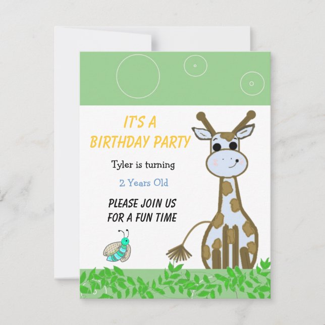 Convite de Aniversário de Girafa (Frente)