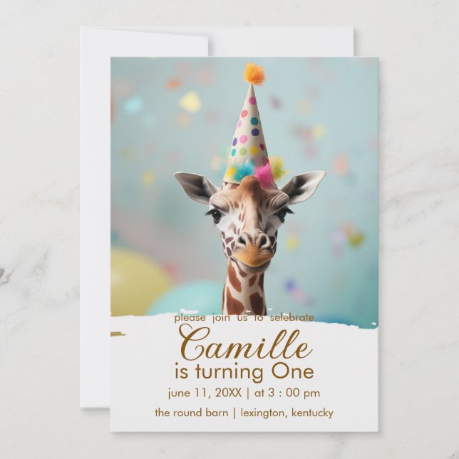 Convite de Aniversário de Girafa Adorável (Frente)