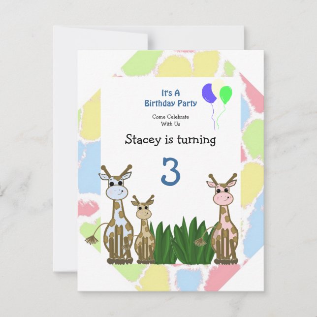 Convite de Aniversário de Girafa Animal (Frente)