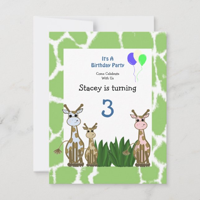 Convite de Aniversário de Girafa Animal (Frente)