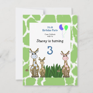 Convite de Aniversário de Girafa Animal