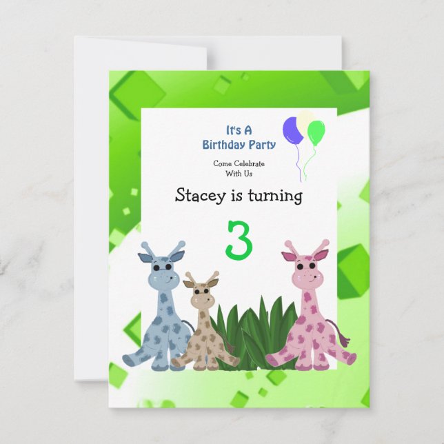 Convite de Aniversário de Girafa Animal (Frente)