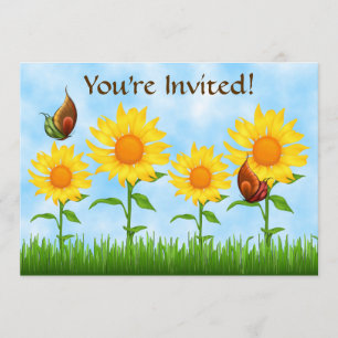 Convite de aniversário de girassol amarelo bonito