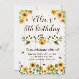 Convite de Aniversário de Girassol e Abelhas