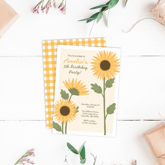 Convite de aniversário de girassol para festa de m (Criador carregado)
