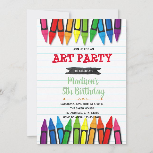 convite de aniversário de giz de arte (Frente)