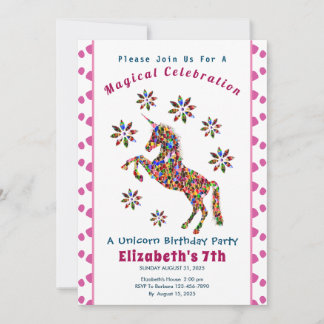 Convite de Aniversário de Glitter de Unicórnio Mág