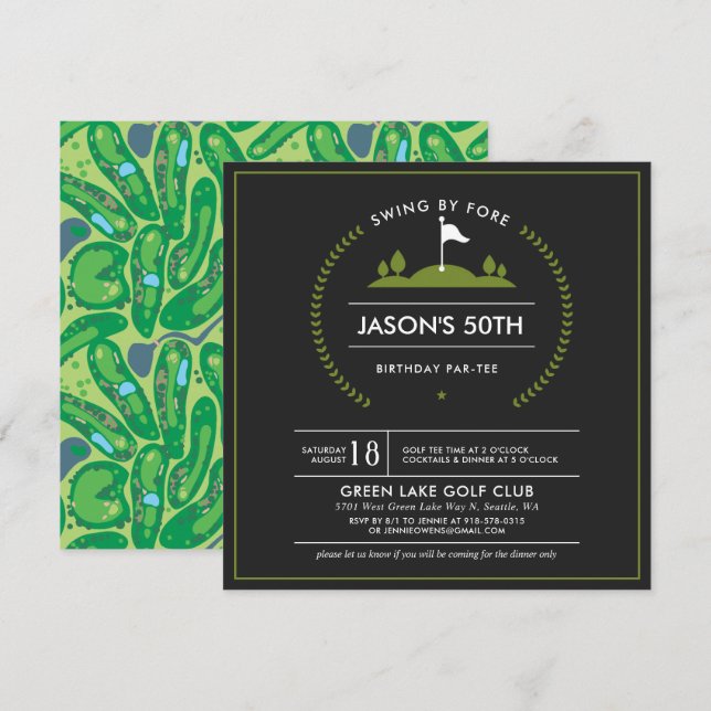 Convite de aniversário de Golfe (Frente/Verso)