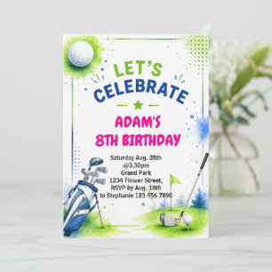 Convite de Aniversário de Golfe Aquarela