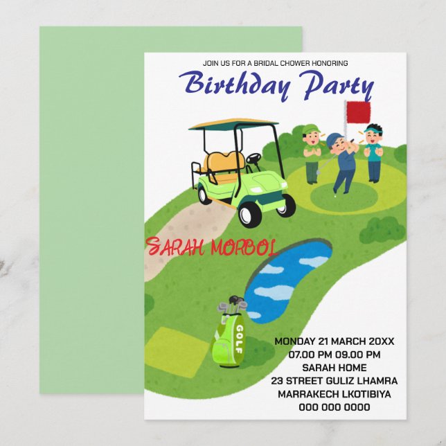 Convite de Aniversário de Golfe, Convite Par-Tee d (Frente/Verso)