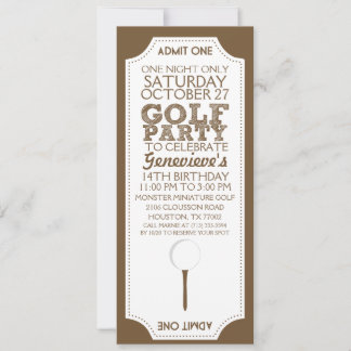 Convite de aniversário de Golfe do Ticket Brown