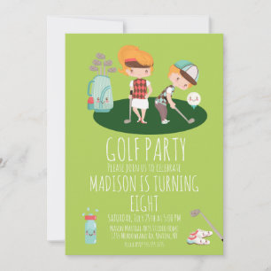 Convite de Aniversário de Golfe Fofo Menino Menina