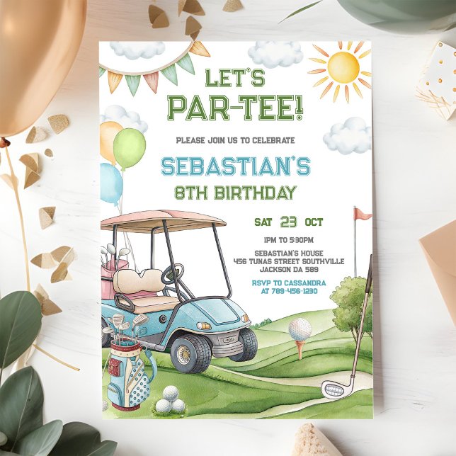 Convite de Aniversário de Golfe Let's Par Tee (Criador carregado)