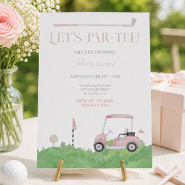 Convite de aniversário de golfe par tee rosa