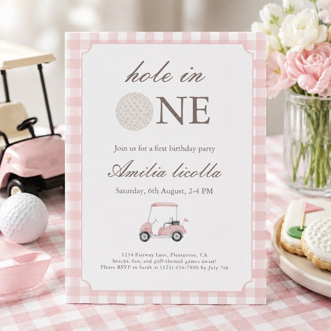 Convite de Aniversário de Golfe Pink Hole in One (Criador carregado)