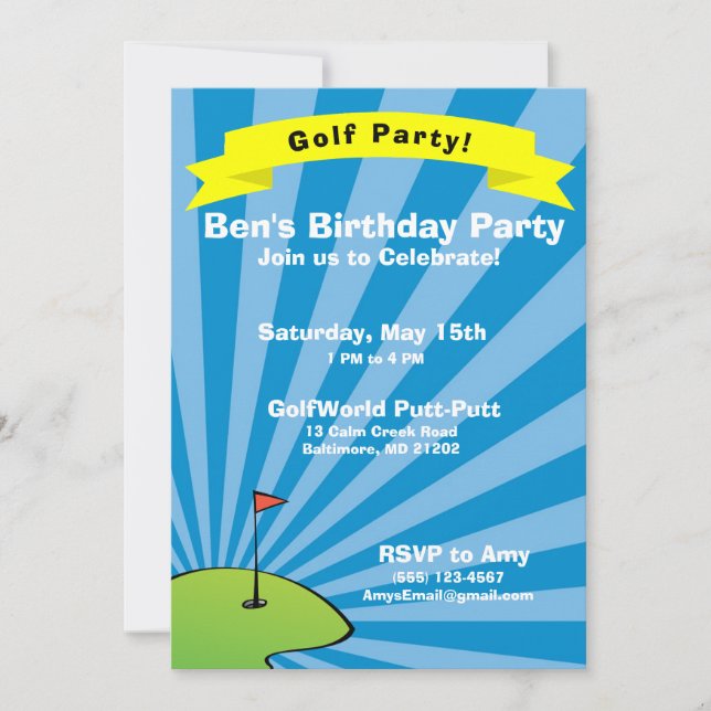 Convite de aniversário de Golfe Themed (Frente)